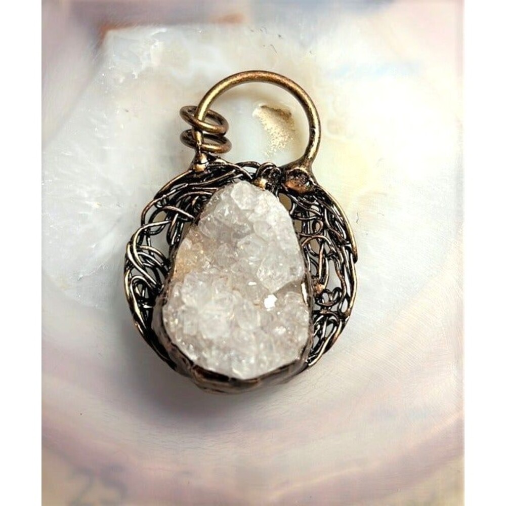 Beautiful Hand Wrapped Clear Quartz Cluster Pendant